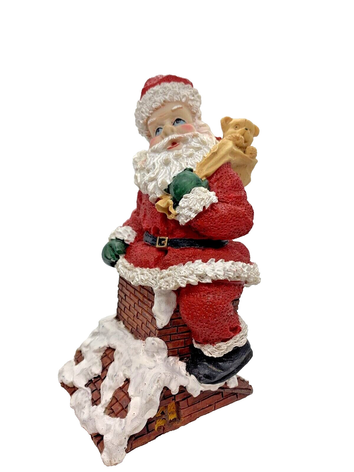 SANTA CLAUS FIGURINE 7” CHRISTMAS ORNAMENT CLIMBING CHIMNEY WITH PRESENTS, GIFTS