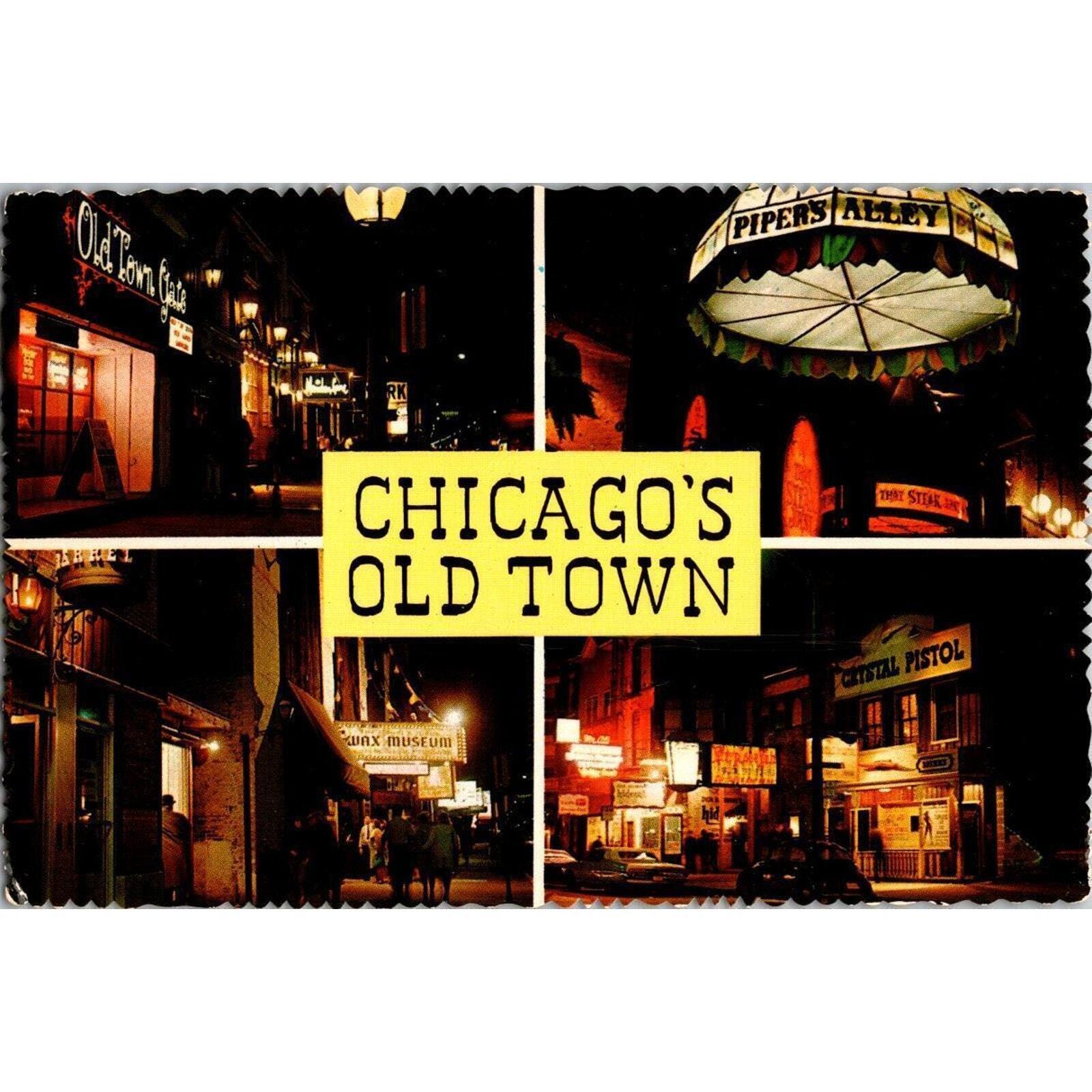 Vintage Postcard Chicago\'s Old Town, Wells Street Illinois 1960\'s Entertainment