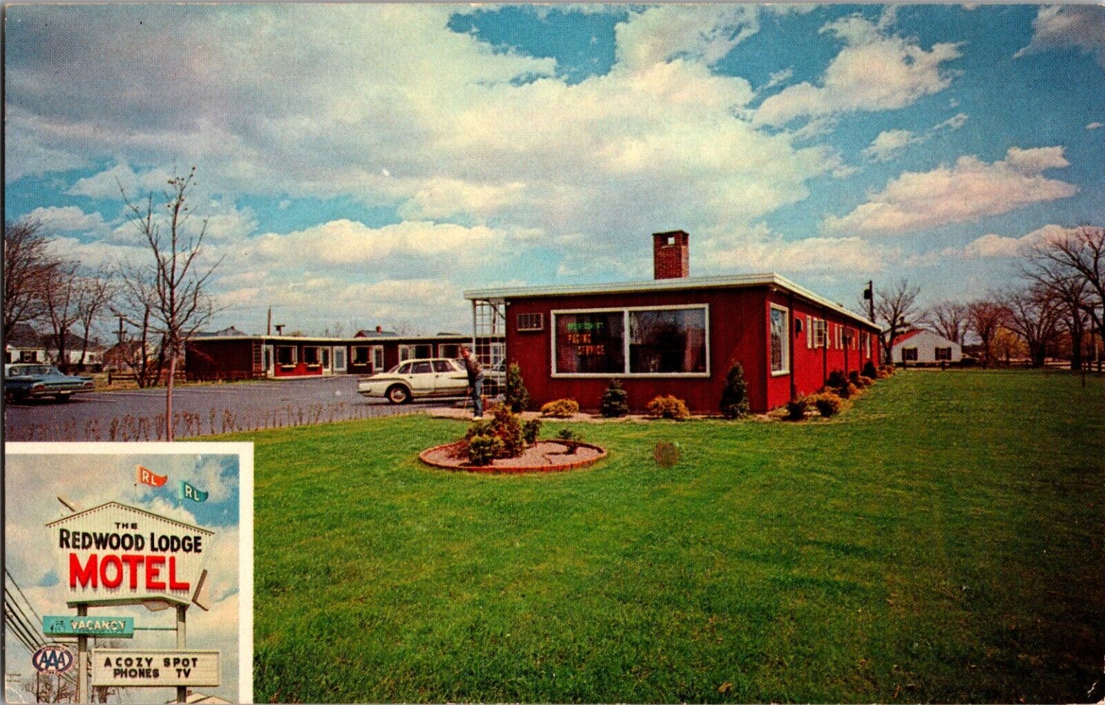 Vintage Postcard, The Redwood Lodge Motel, Warwick RI, Post Road, PM 1971