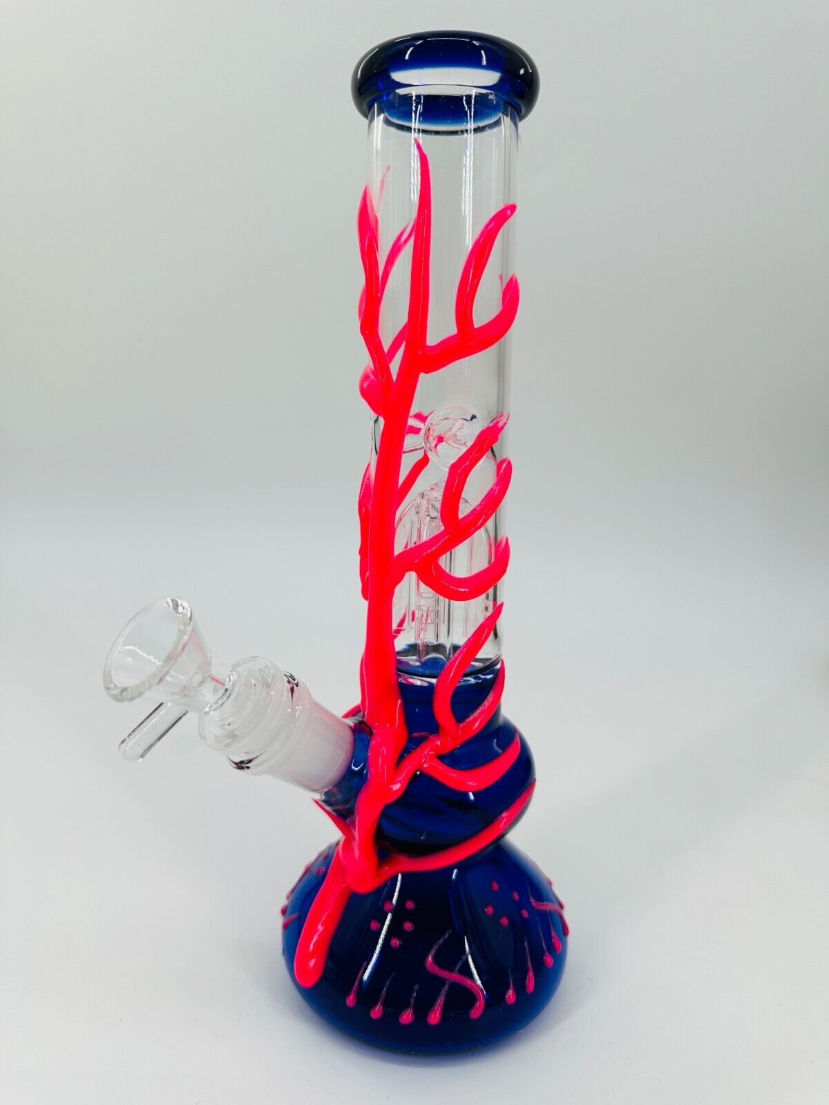 Glow In The Dark 10in Red Glass Bong Water Pipe With 14mm Bowl and Stem