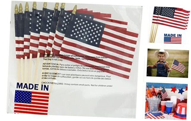 GIFTEXPRESS Set of 12, Proudly Made in U.S.A. Small American Flags 4x6 