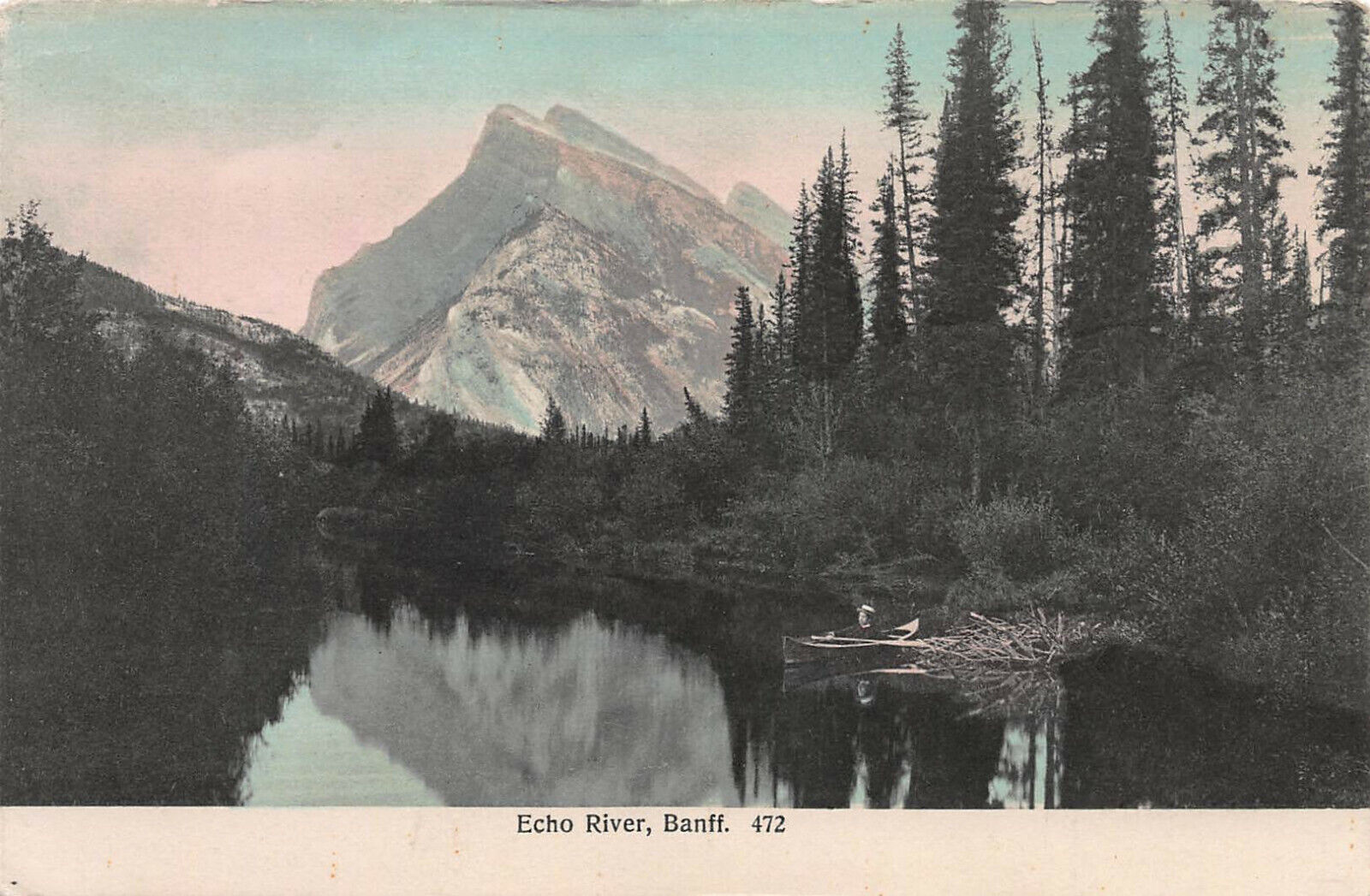 Echo River, Banff, Alberta, Canada, Early Hand Colored Postcard, Unused
