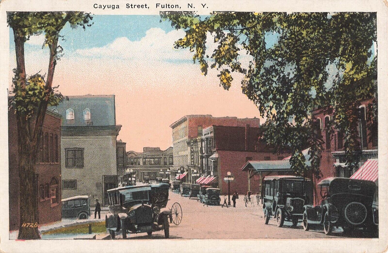 Fulton, New York  Postcard Cayuga Street Classic Cars About 1920s  D4