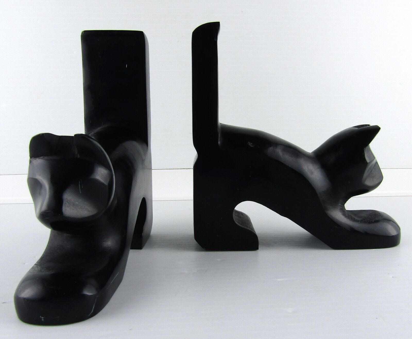 Black Cat Palewa Solid Soapstone Bookends Playful Decoration Set of 2 Heavy