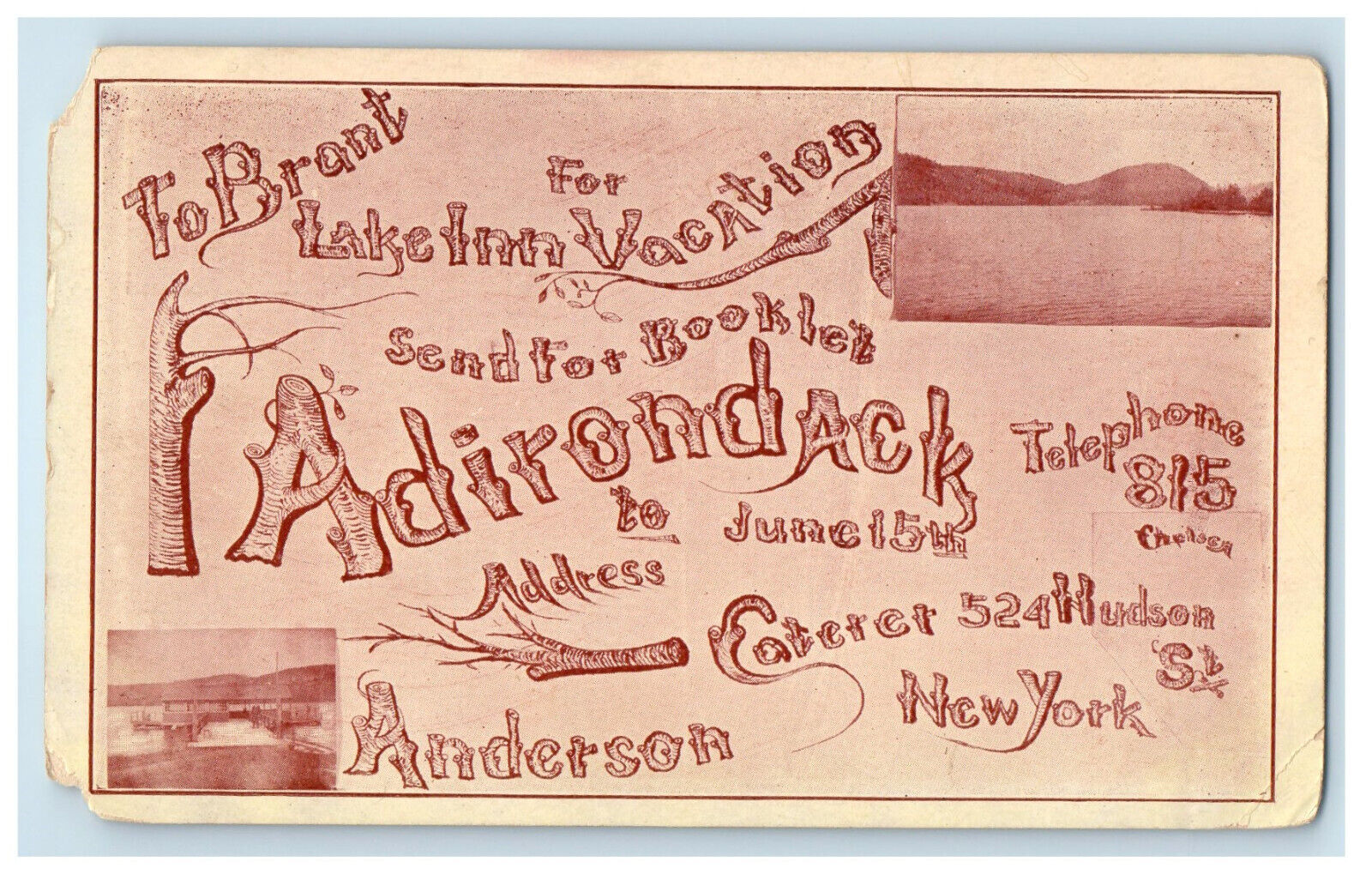 c1900s ToBrant Lake Inn for Vacation Adirondack NY Advertising PMC Postcard