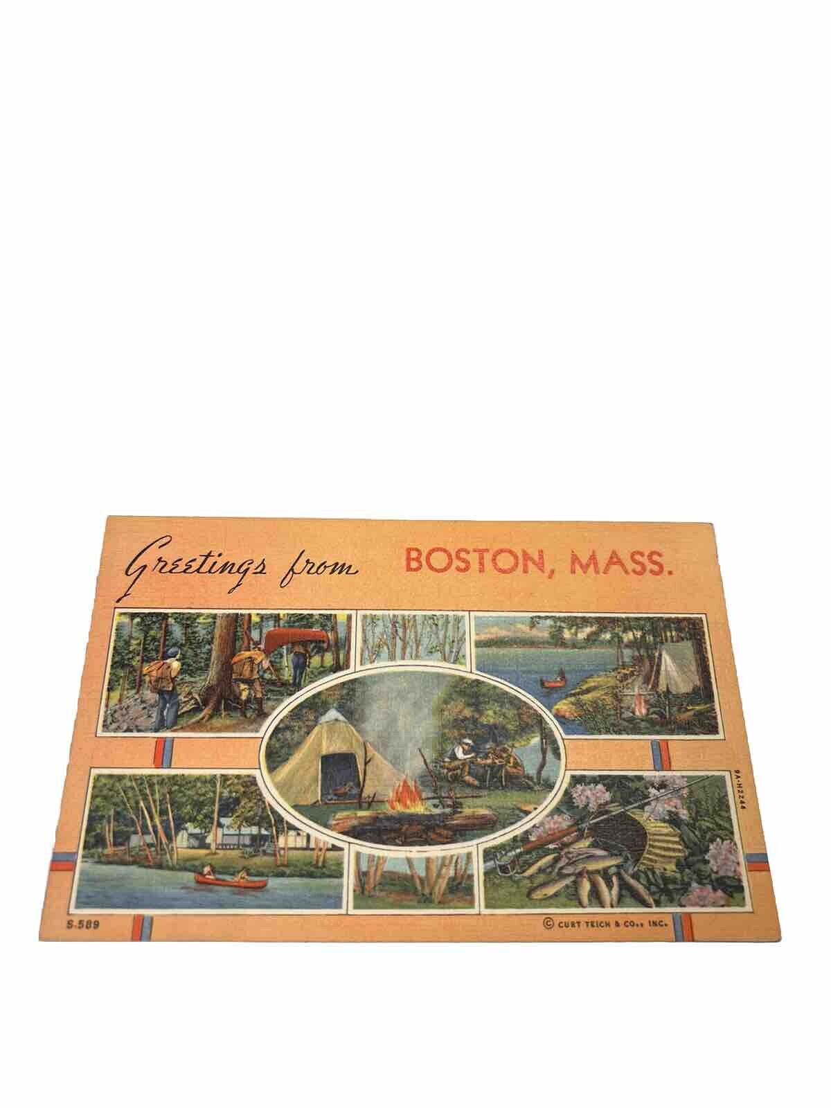Greetings From Boston, Mass. Old Vintage Travel Postcard Linen 1930-1945, S589.