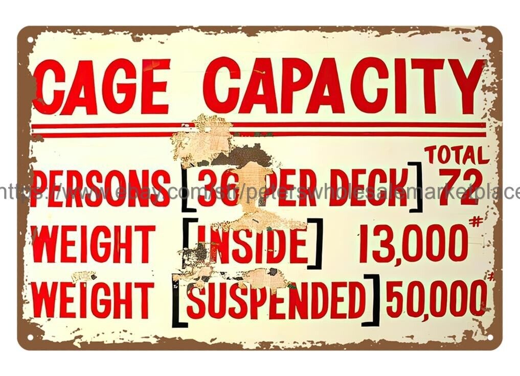 Cage Capacity Mining metal tin sign living room wall decor garage bars
