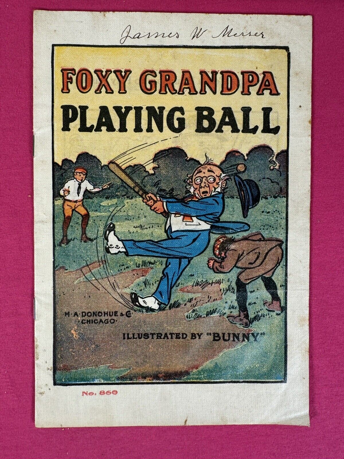 SCARCE 1908 FOXY GRANDPA PLAYING BALL -1st LINEN Edition - M.A. Donohue - BUNNY