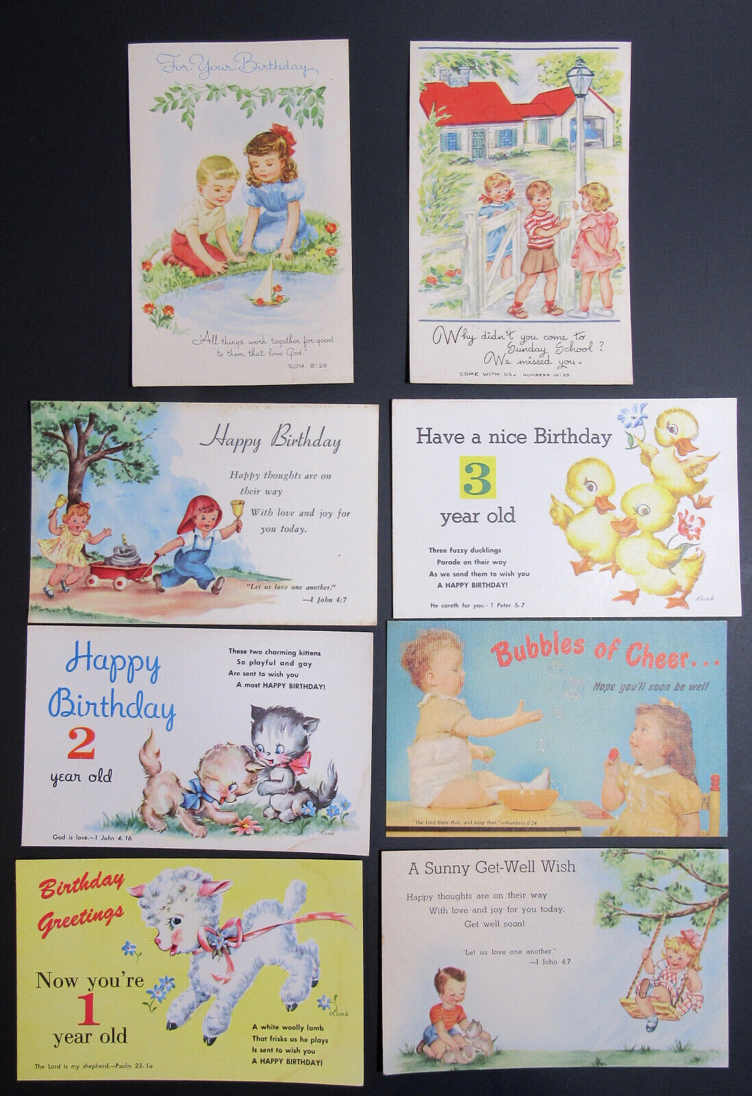 Lot of 86 Vintage Childrens Postcards Bible Verse Birthday Get Well NEW UNUSED