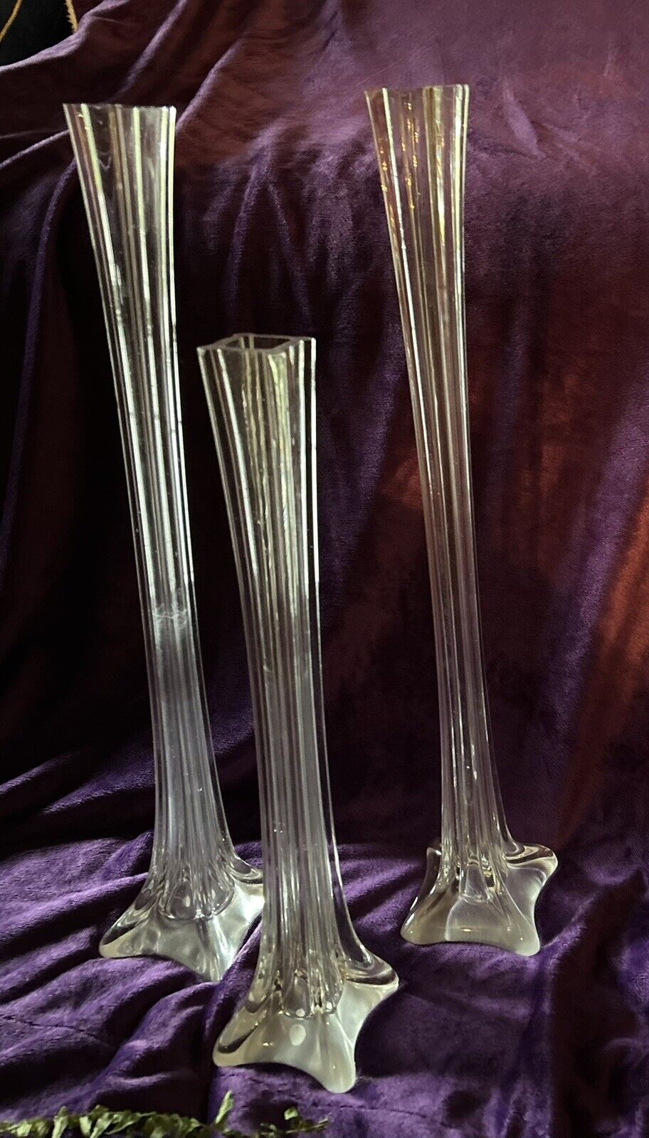 Vintage Glass Fluted Eiffel Tower Bud Vases Lot Of 3 Wedding Vase Centerpiece
