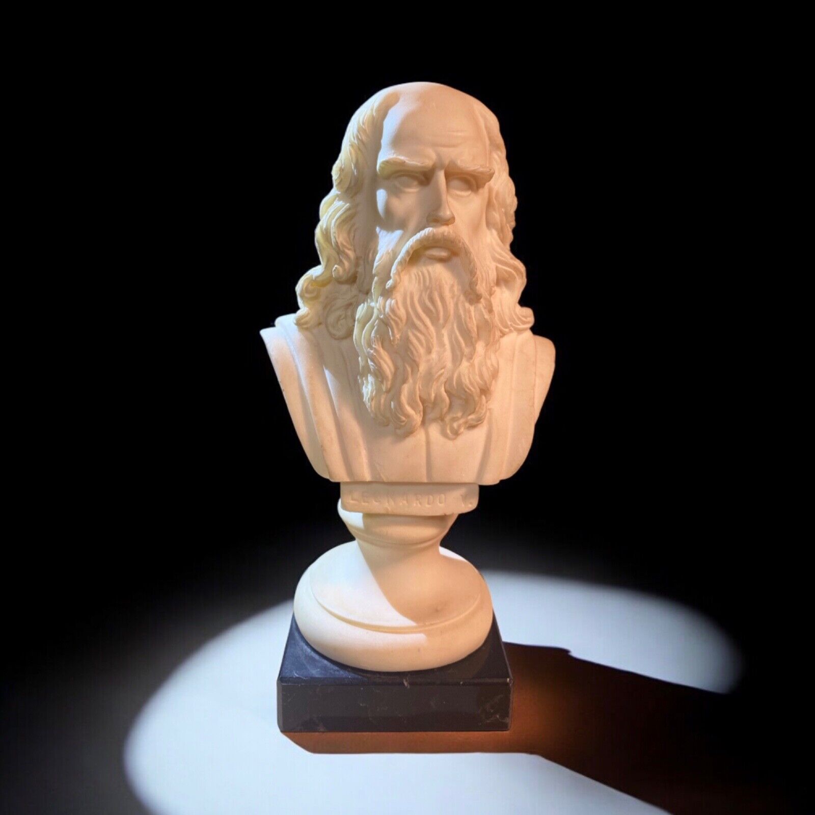 G. Ruggeri Leonardo Da Vinci Statue bust Marble Base Made In Italy Vintage