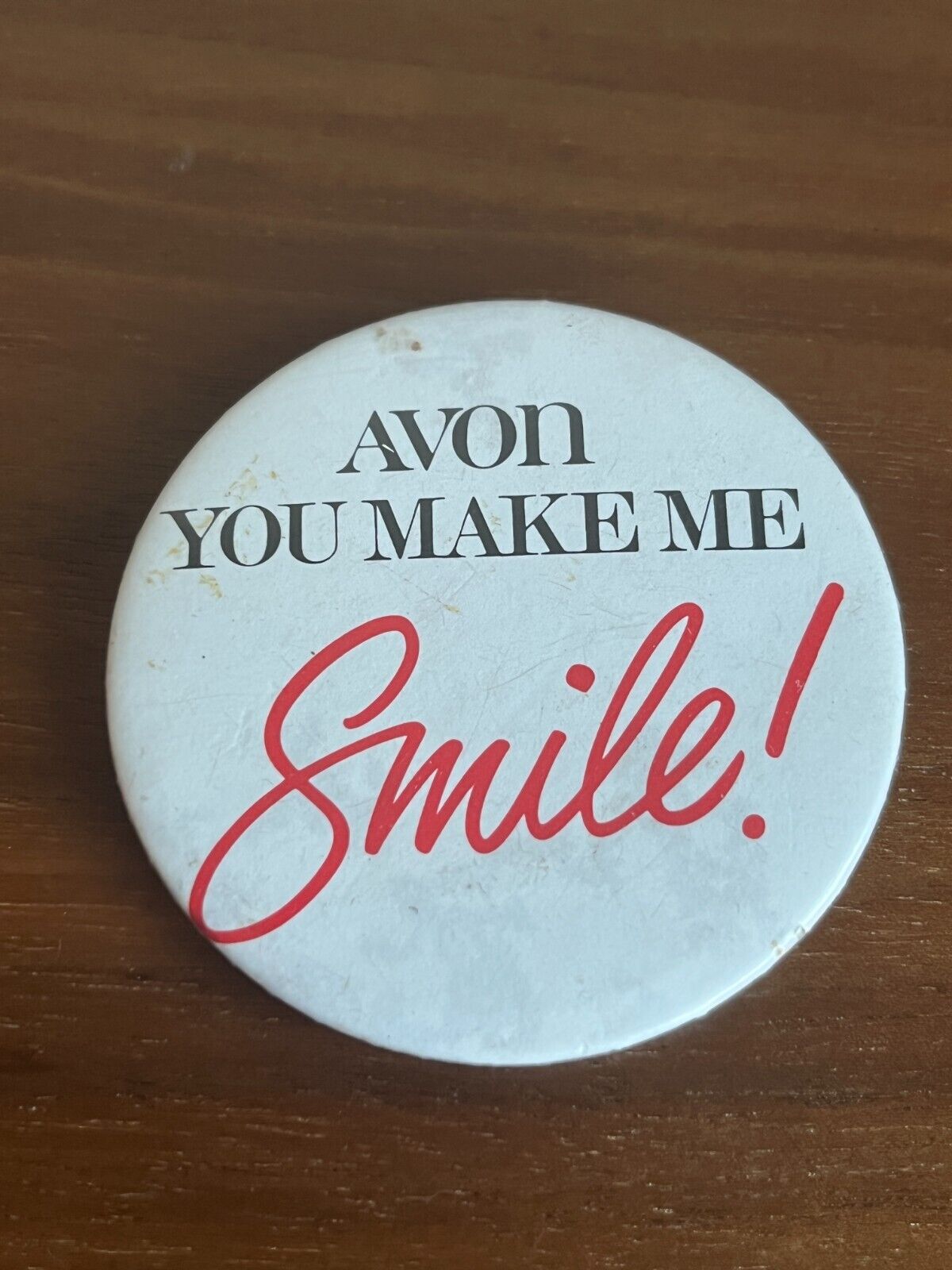 Vintage 55mm Avon \'You Make Me Smile\' Button Badge 