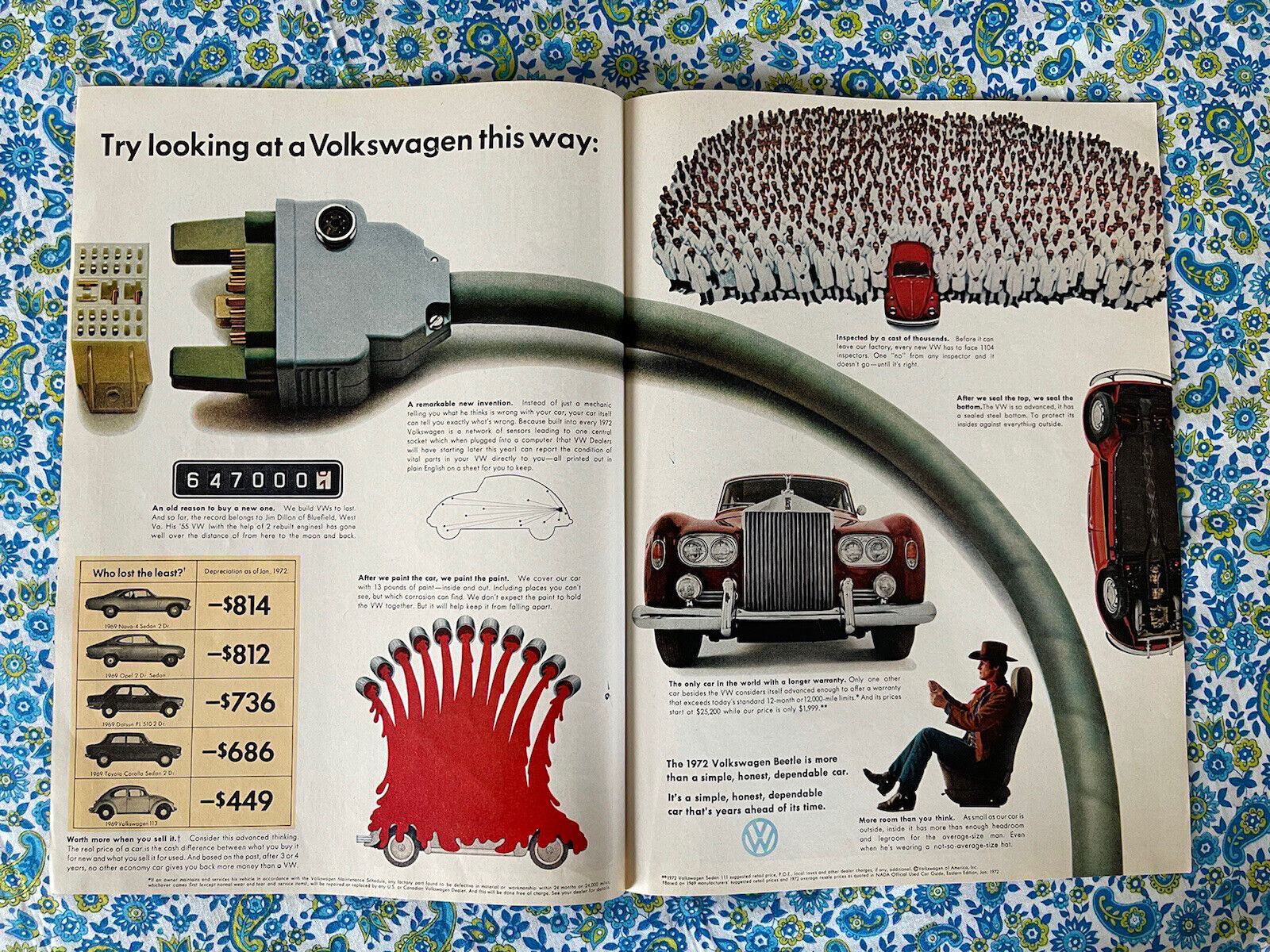 Vintage 1972 Volkswagen Beetle Print Ad  2 Pages
