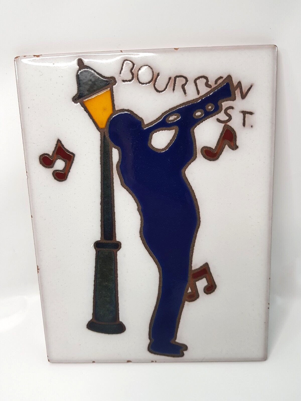 NEW ORLEANS LA Bourbon Street Louis Armstrong Trumpet Decorative Tile Ceramic