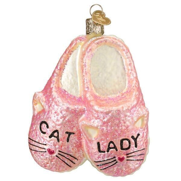 Old World Christmas CAT LADY SLIPPERS (32662) Glass Ornament w/OWC Box
