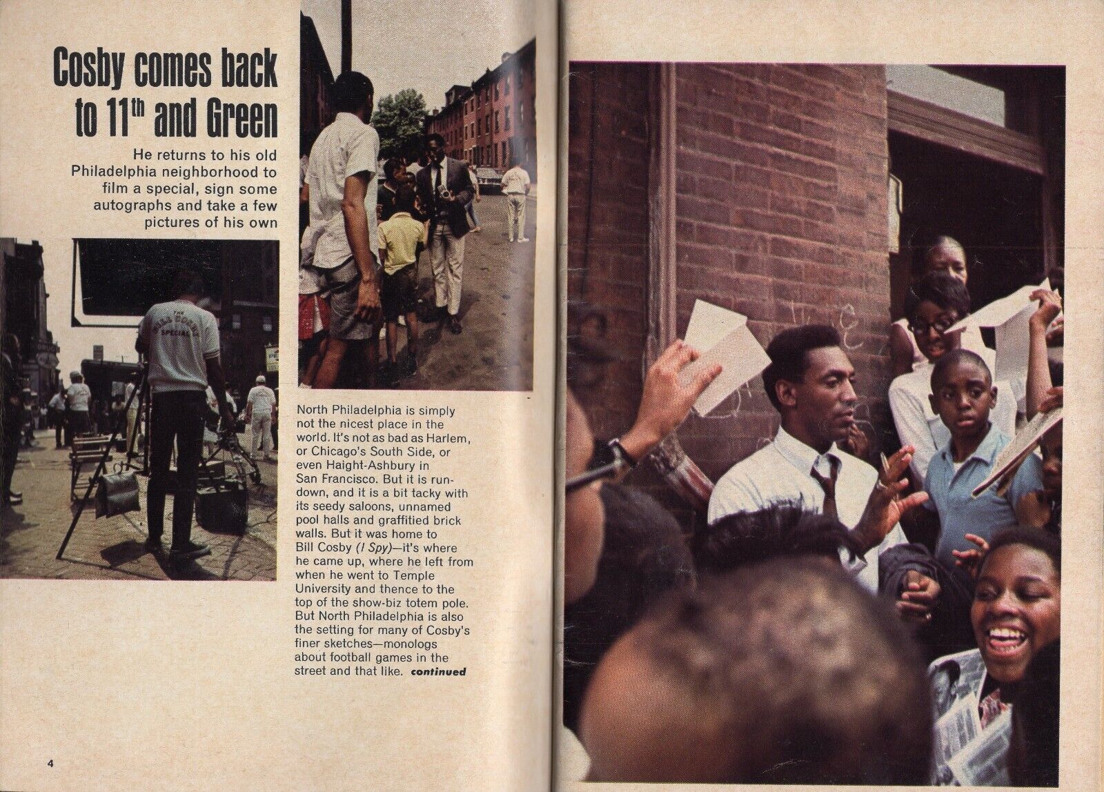 1967 TV ARTICLE BILL COSBY BACK TO 11th & GREEN in NORTH PHILADELPHIA I Spy