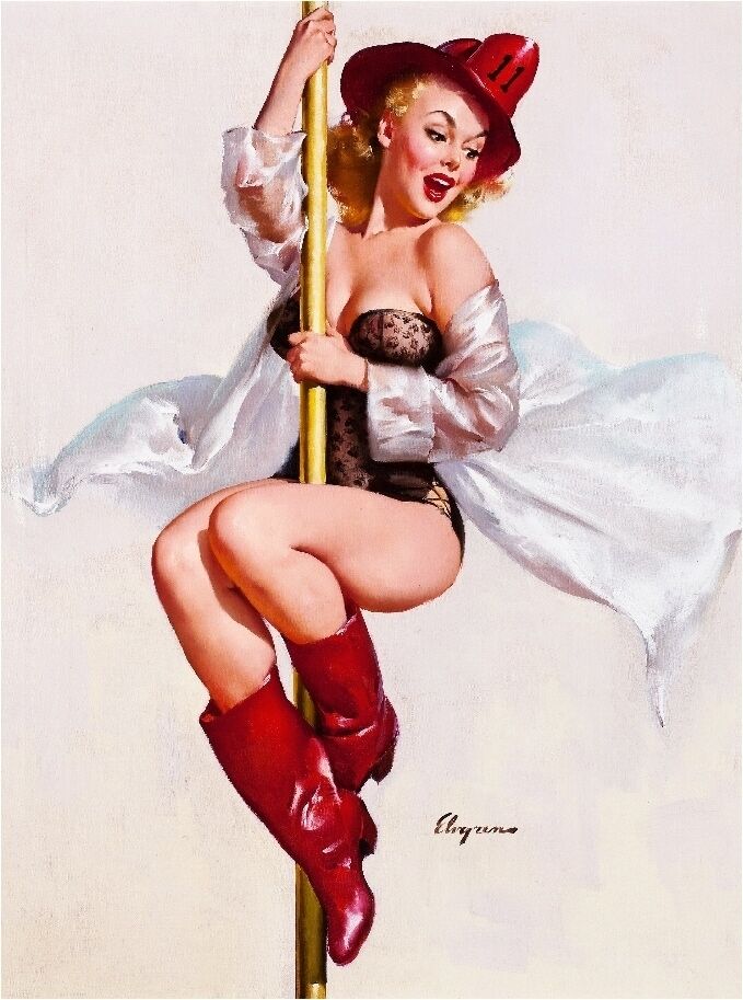 Sexy Pinup 1940\'s Fired Dept. Girl On Pole  Refrigerator / Tool Box Magnet