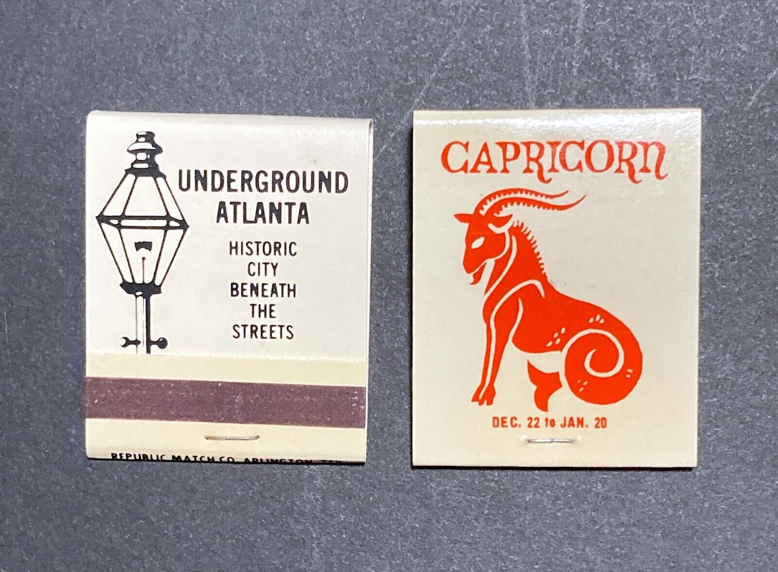 Vintage Underground Atlanta 2 Full Matchbook Covers Capricorn Zodiac Sign