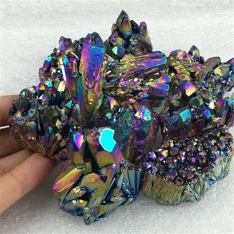 150g Natural Aura Quartz Crystal Rainbow Titanium Cluster VUG Specimens Healing