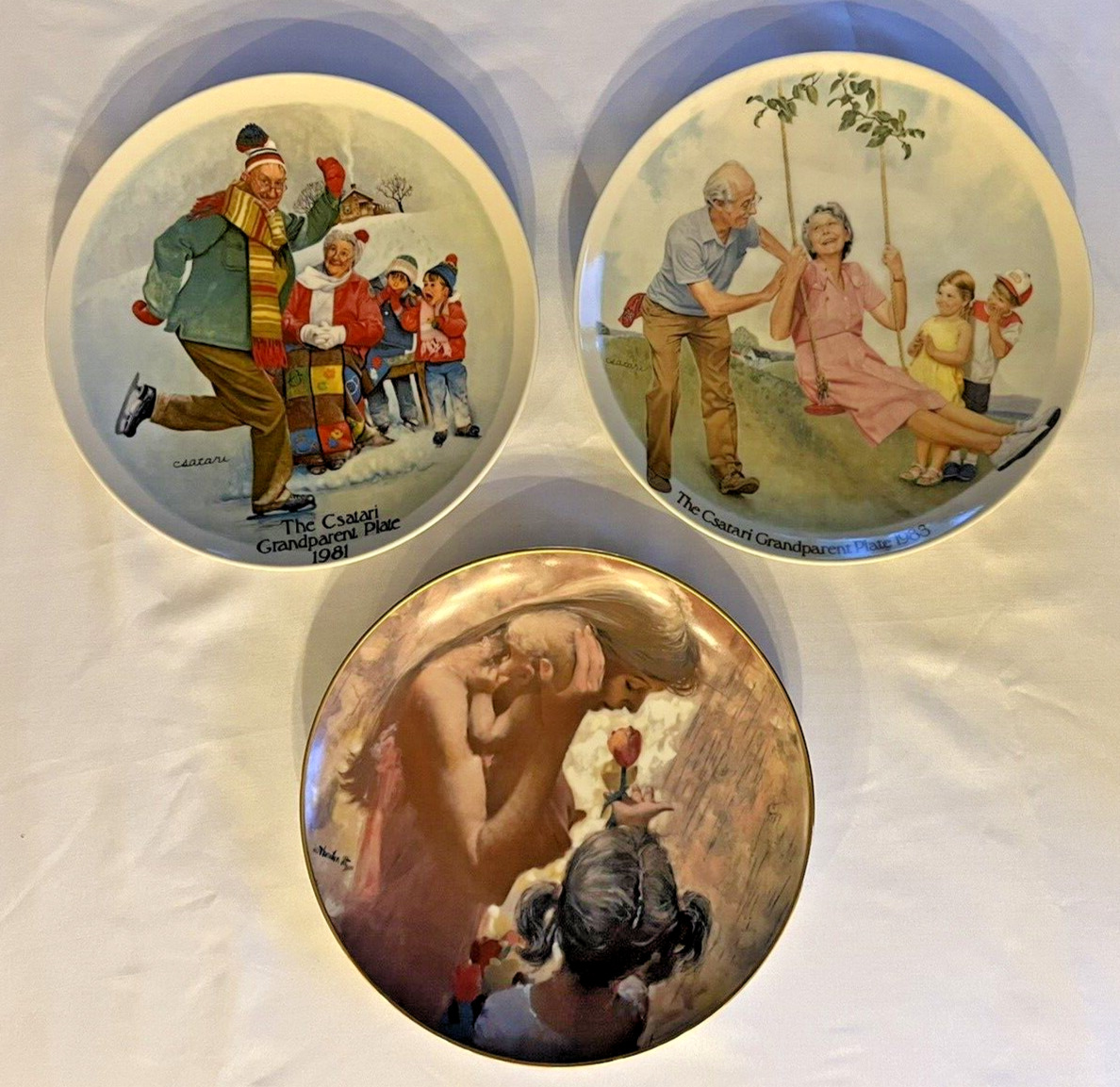 Lot of 3 Vintage Plates. Mother/Grandparents. By Artist Thornton Utz & J. Csatar