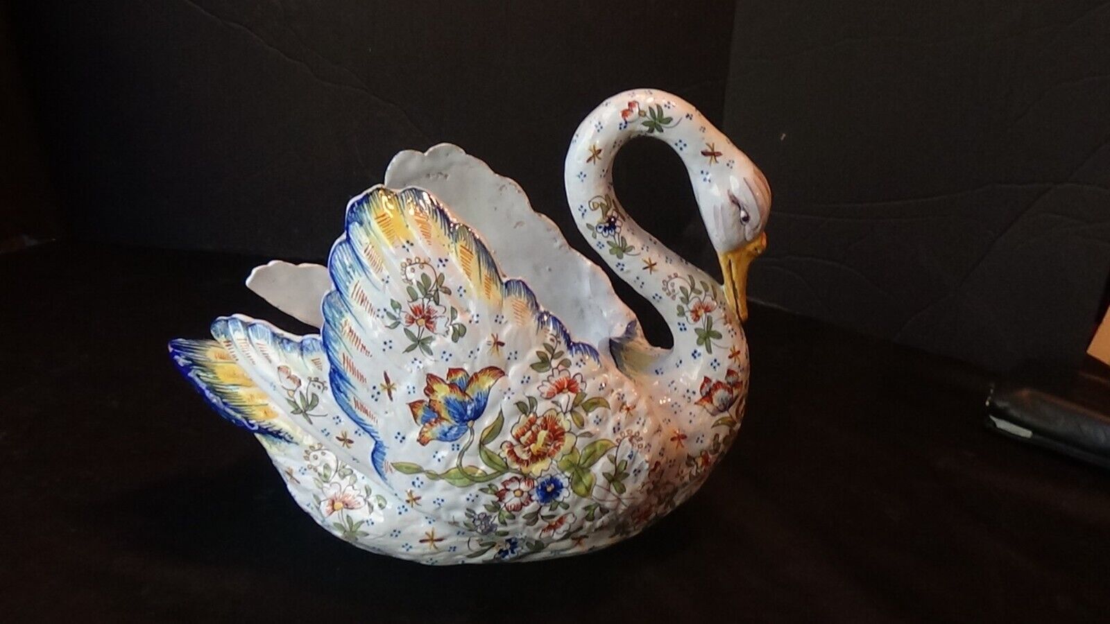 A Beautiful French Desvres Delicate Large Swan Planter