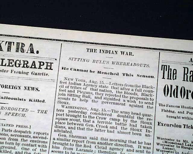 Gen. Alfred Terry Post Custer Massacre Battle of Little Bighorn 1876 Newspaper  