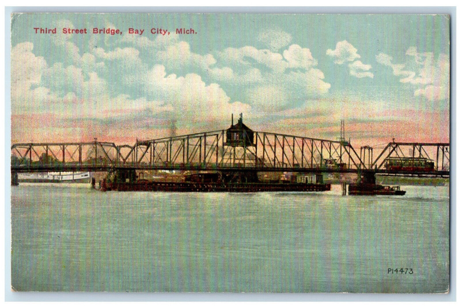 c1910 Third Street Bridge Bay City Michigan MI Antique Unposted Postcard
