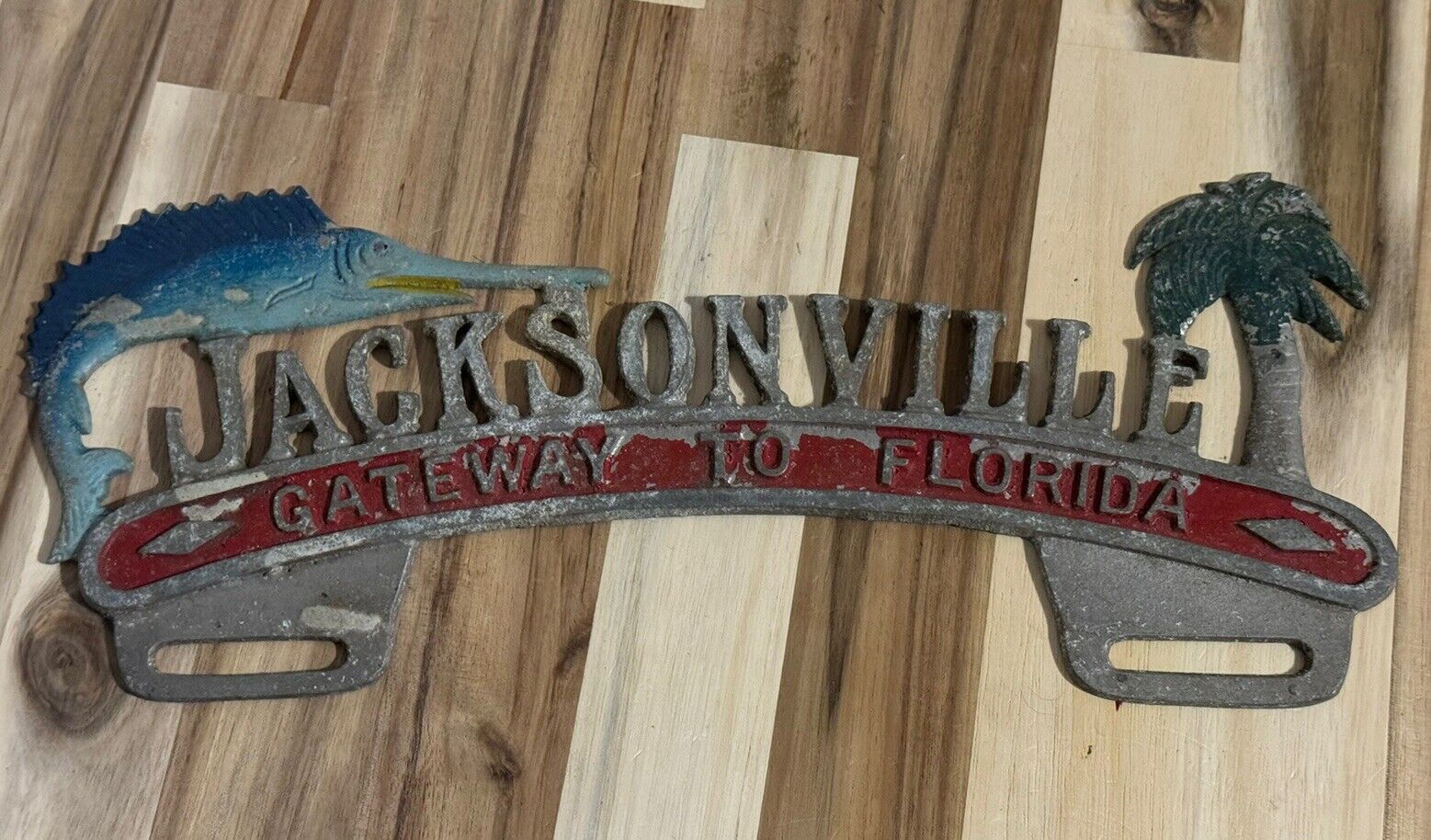 Rare Vintage Jacksonville Gateway To Florida License Plate Topper Aluminum