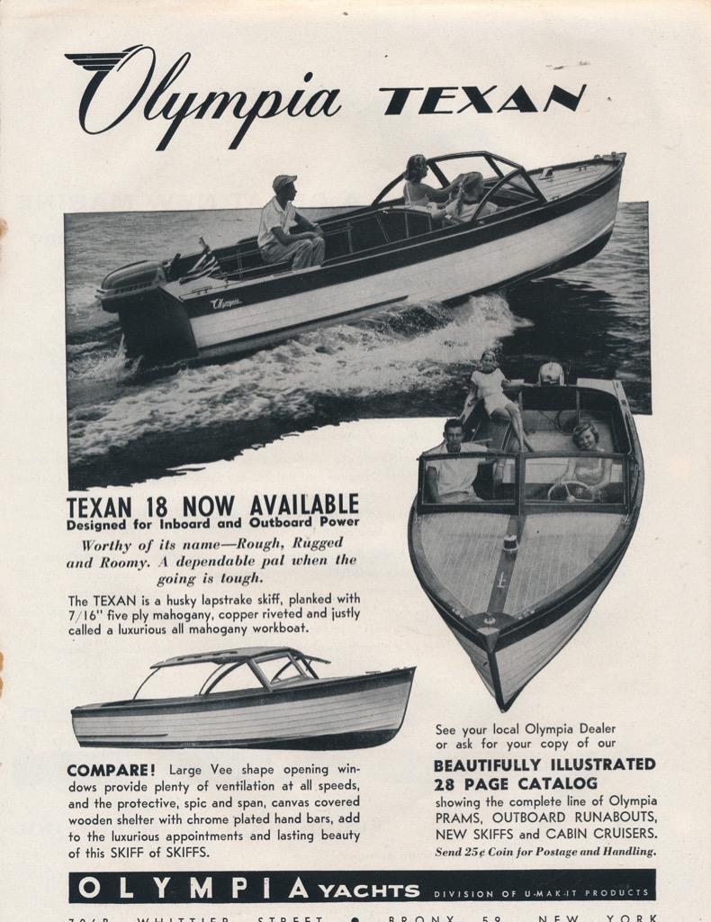 Magazine Ad - 1955 - Olympia Yachts - Bronx, NY - Texan 18