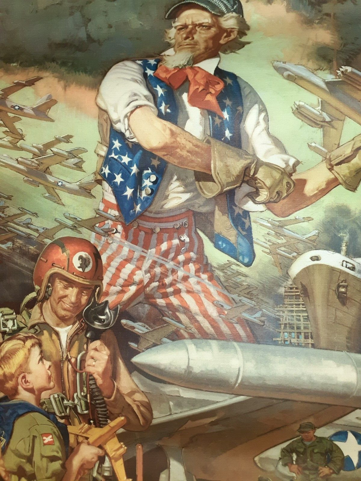Rare Original Dean Cornwell Uncle Sam Throwing Air Force Plane 1950s Poster