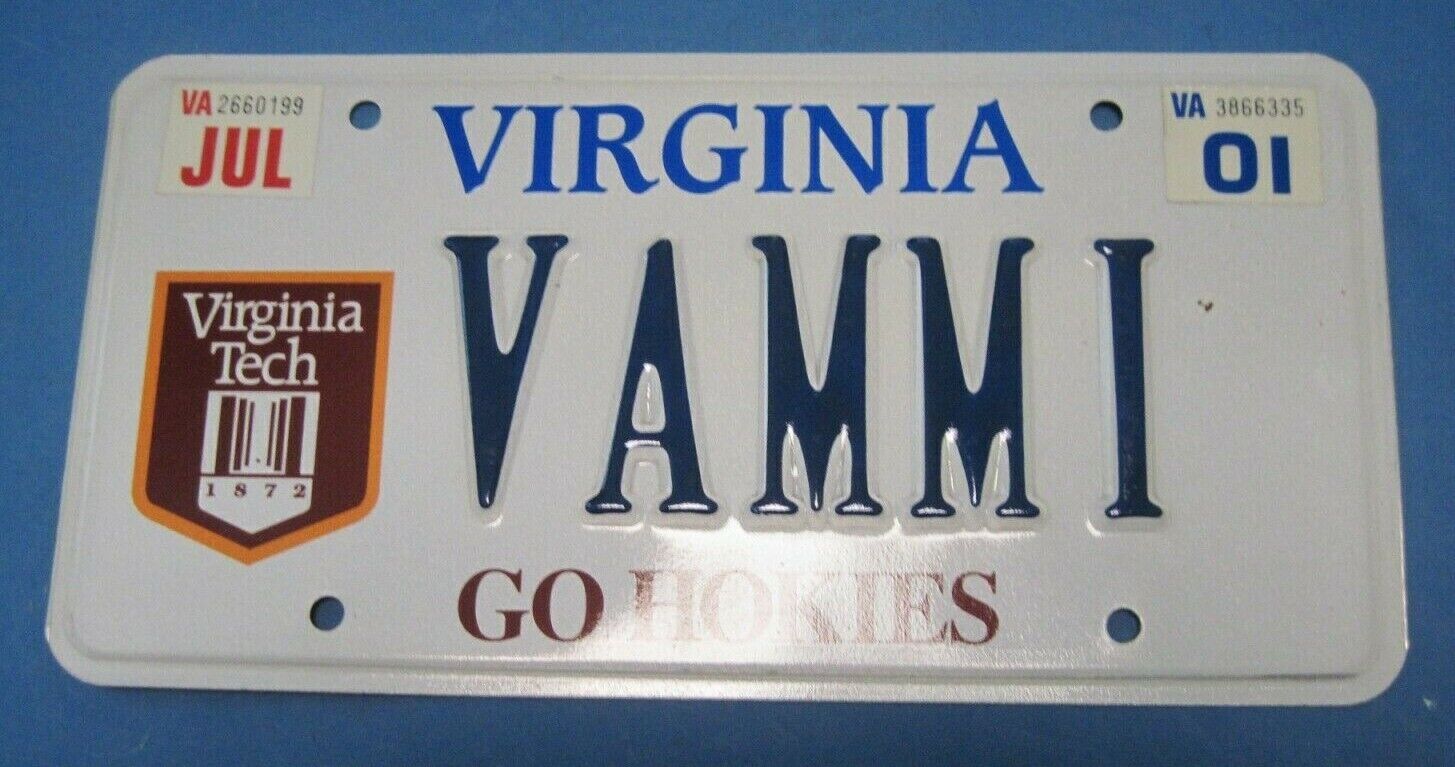2001 Virginia Tech Go Hokies License Plate 