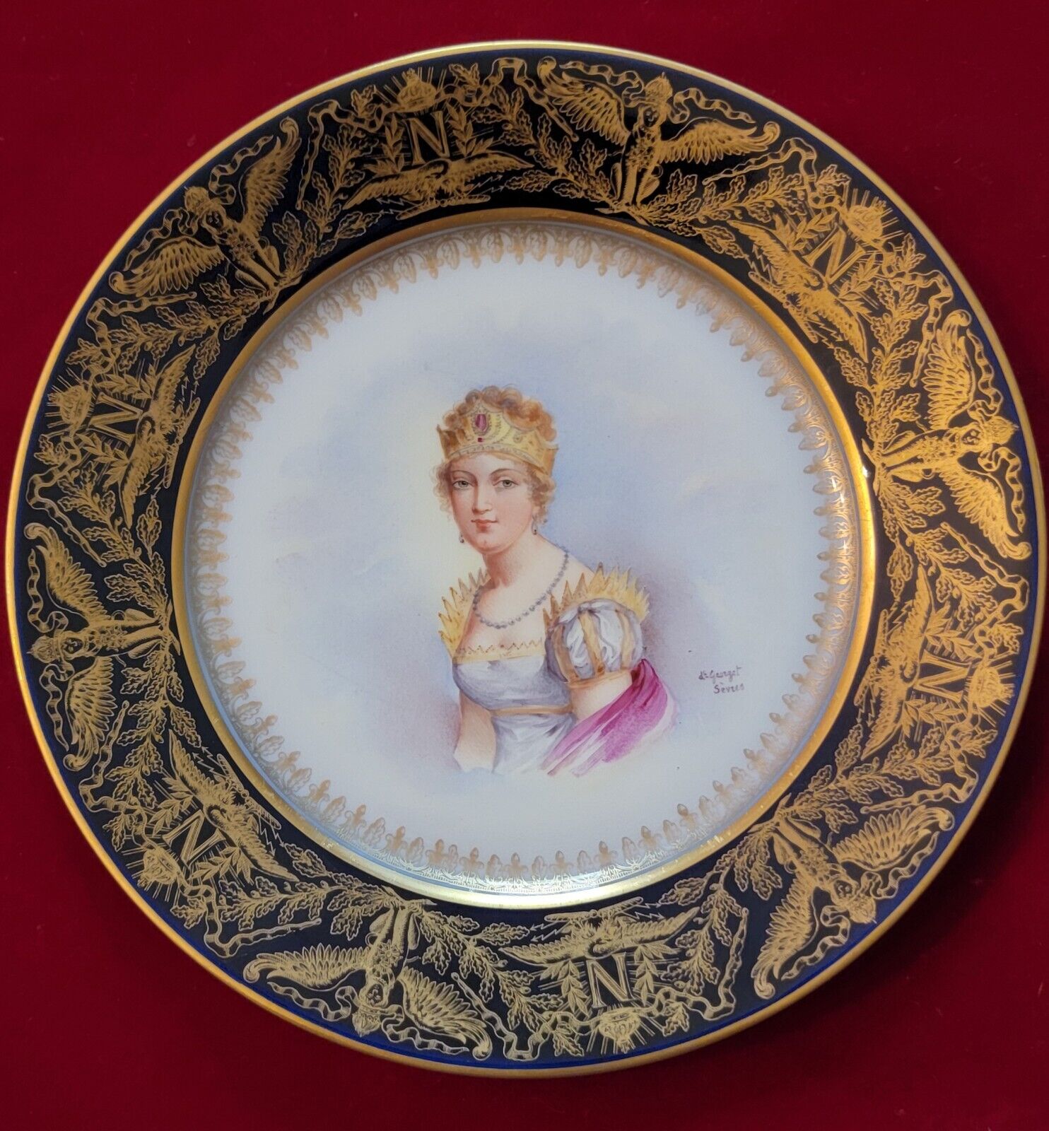 Antique Sevres Porcelain Imperiatrice Marie Louise Hand Painted Portrait Plate 