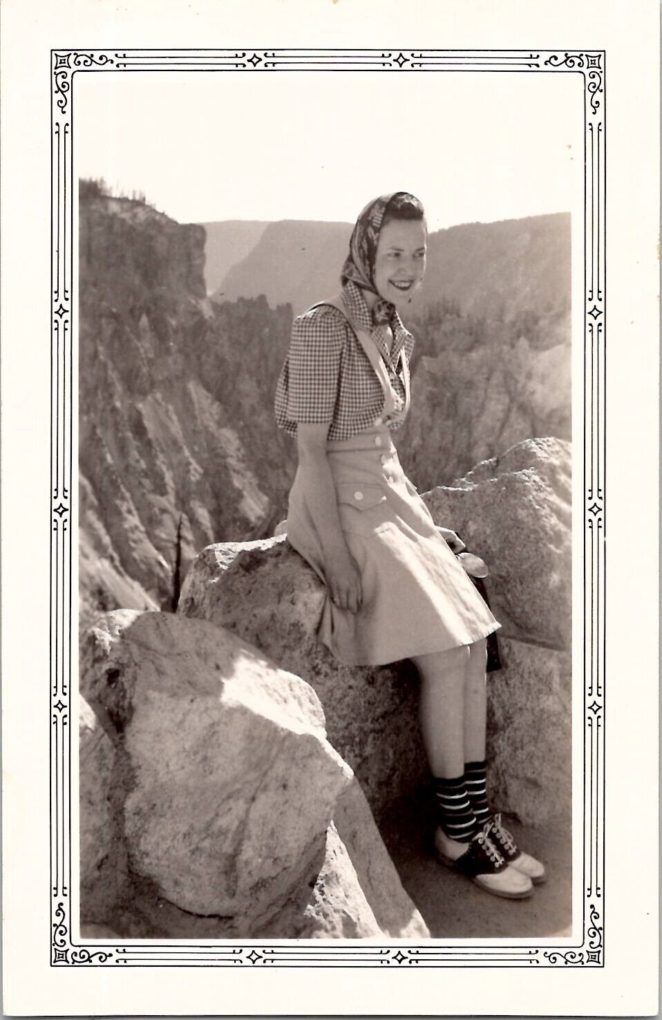 Fashionable Pretty Woman Nice Legs at a National Park 1940s Vintage Photo