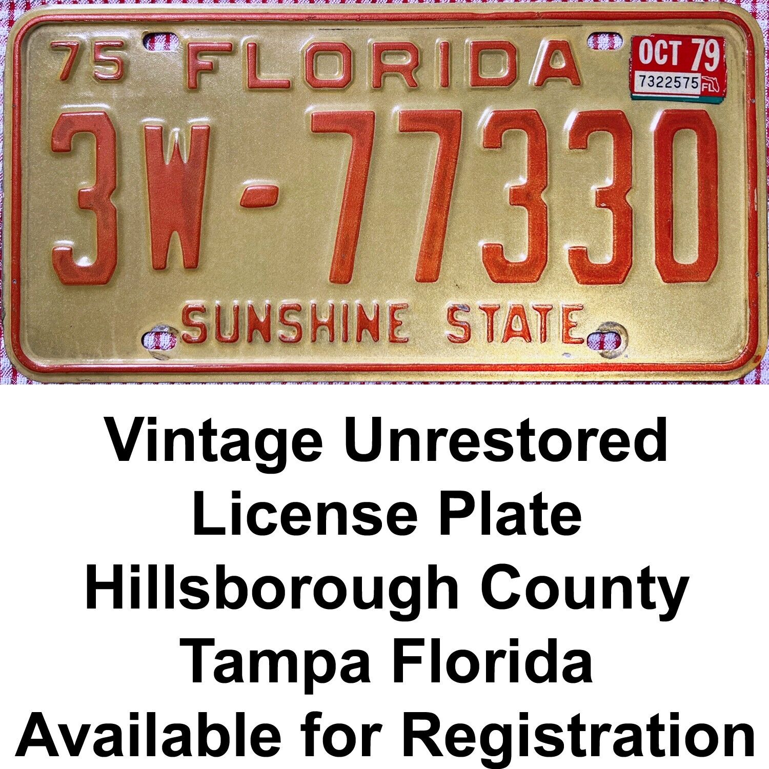 1975 Florida License Plate Hillsborough can be re-registered Original Unrestored