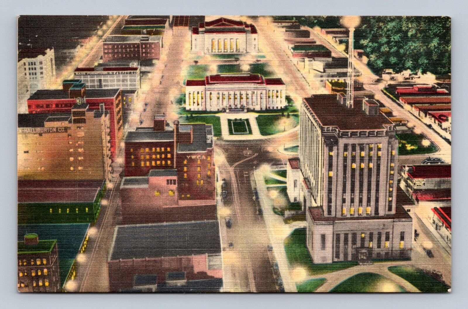 Linen Air View Civic Center At Night Oklahoma City Postcard