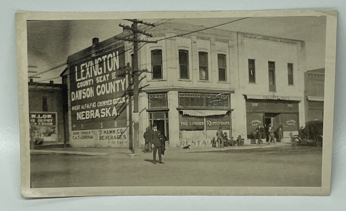 Antique Early 1900s Photo Lexington NE Street Scene Advertising Calumet Cafe Car