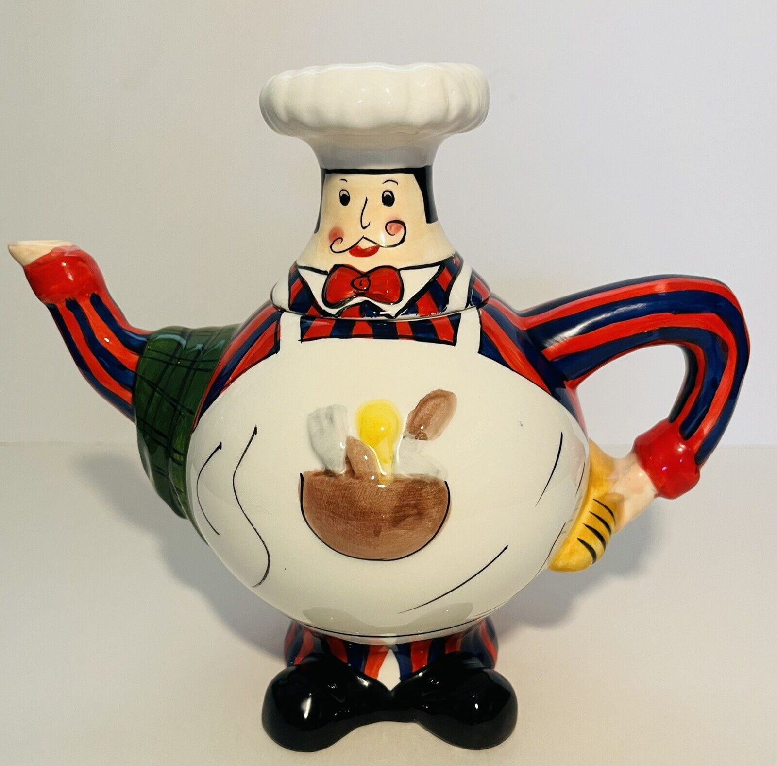 Vintage Trisa￼ Chubby Chef Ceramic Teapot Hand Painted Whimsical Italian Chef