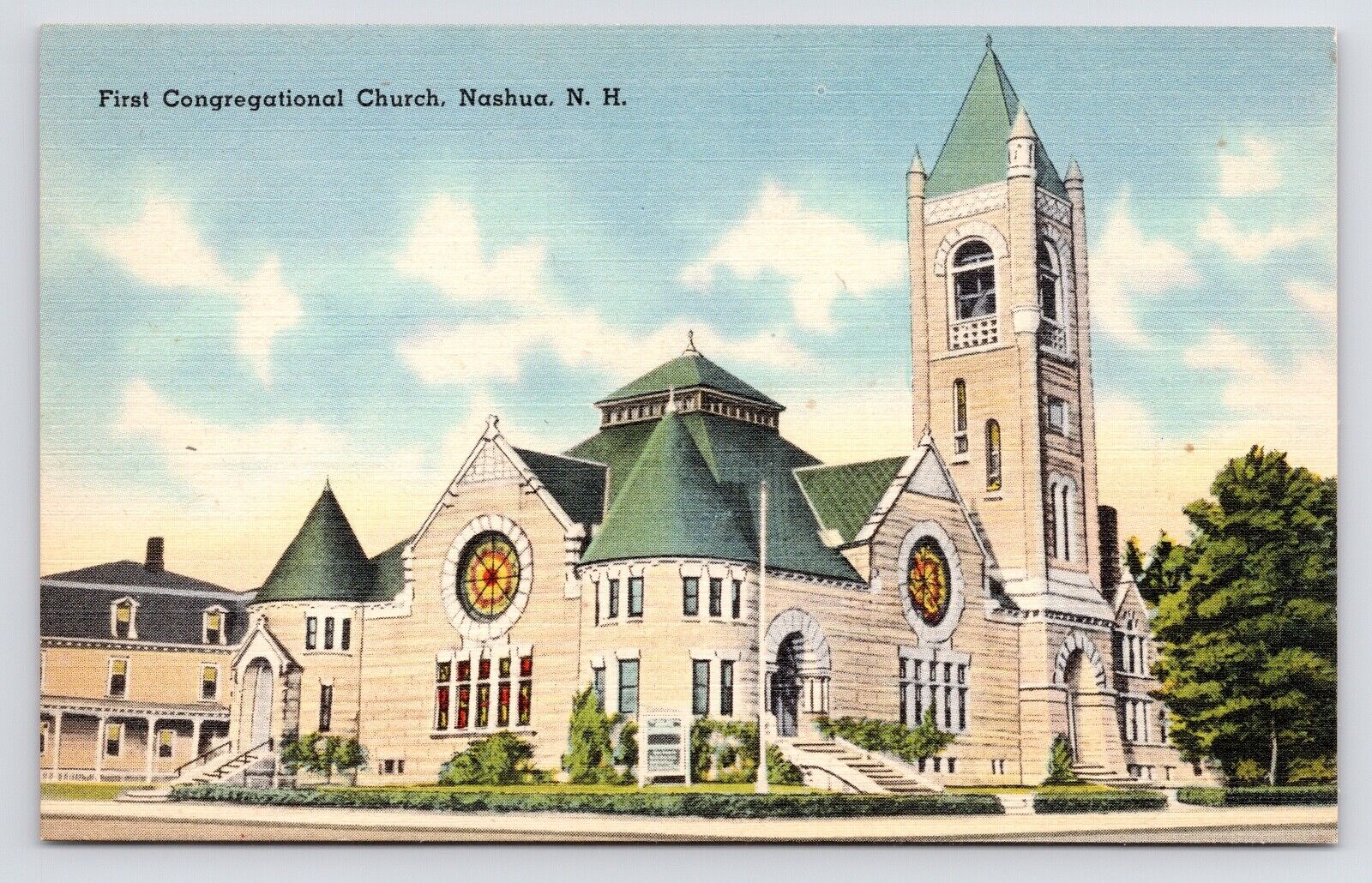 c1940s First Congregational Church Vintage Nashua New Hampshire NH Postcard