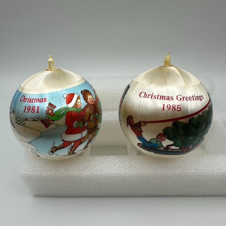 Vintage 1981 & 1985 Christmas Ornament Annual Satin Ball - Mark Alvin