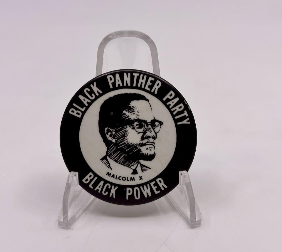 Vintage 1960s BLACK PANTHER PARTY Pin Button MALCOM X pinback POWER Rare union