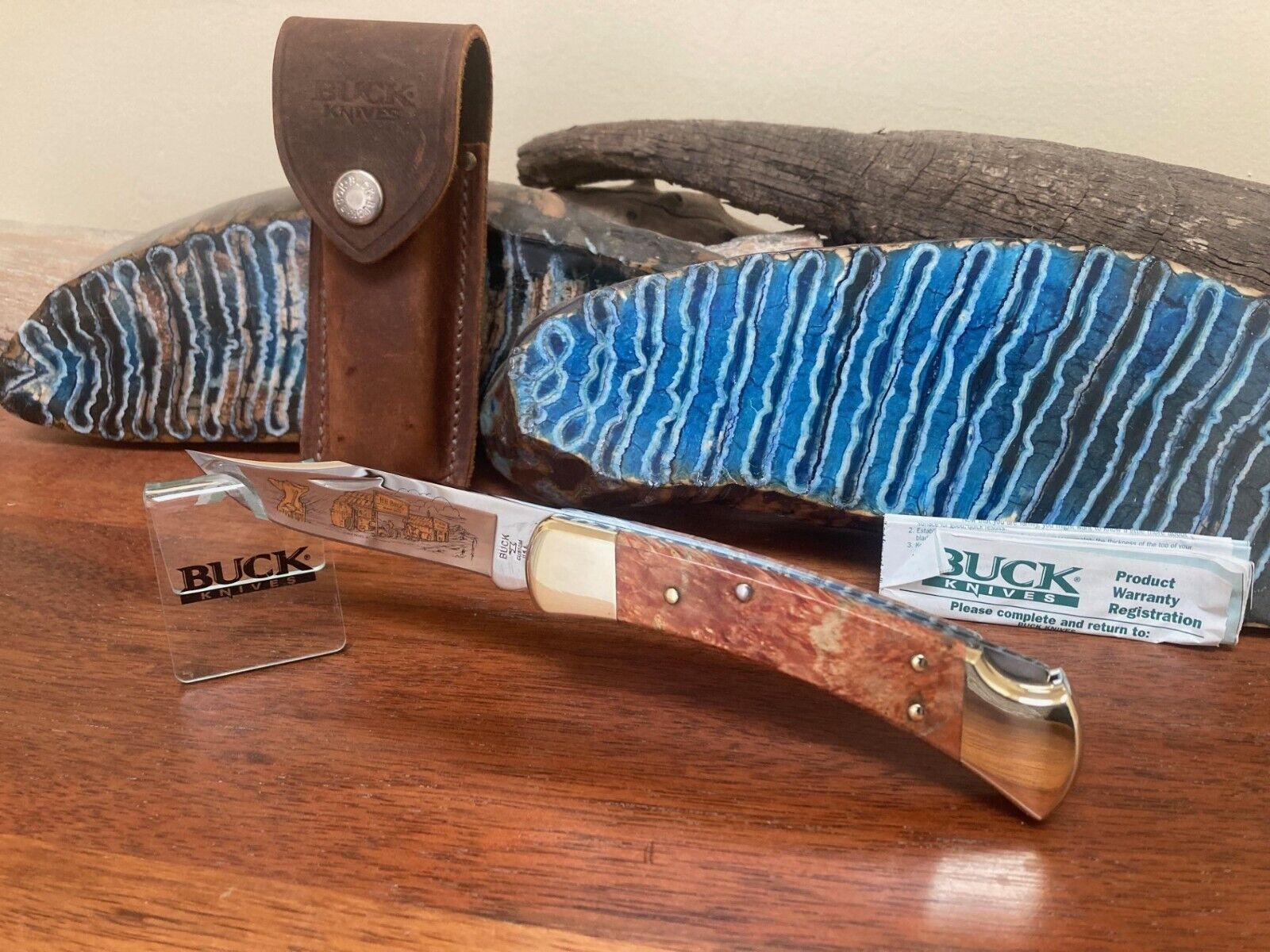Buck Knife 110- Vintage Anvil Custom Gold Etch HH Buck #330  **NOS**
