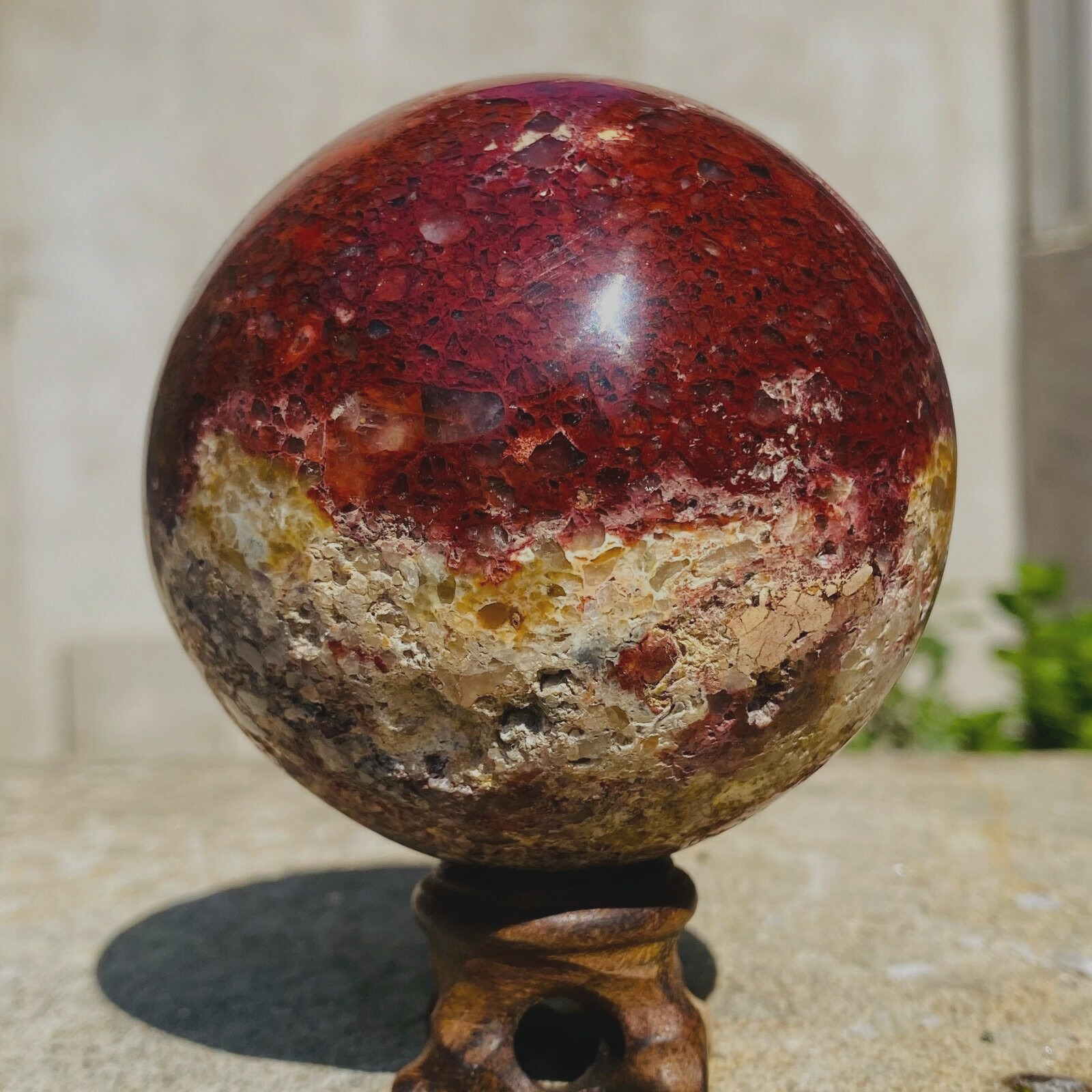 607g Large Red Ocean Jasper Quartz Crystal Sphere Miraculous Ball Reki Specimen