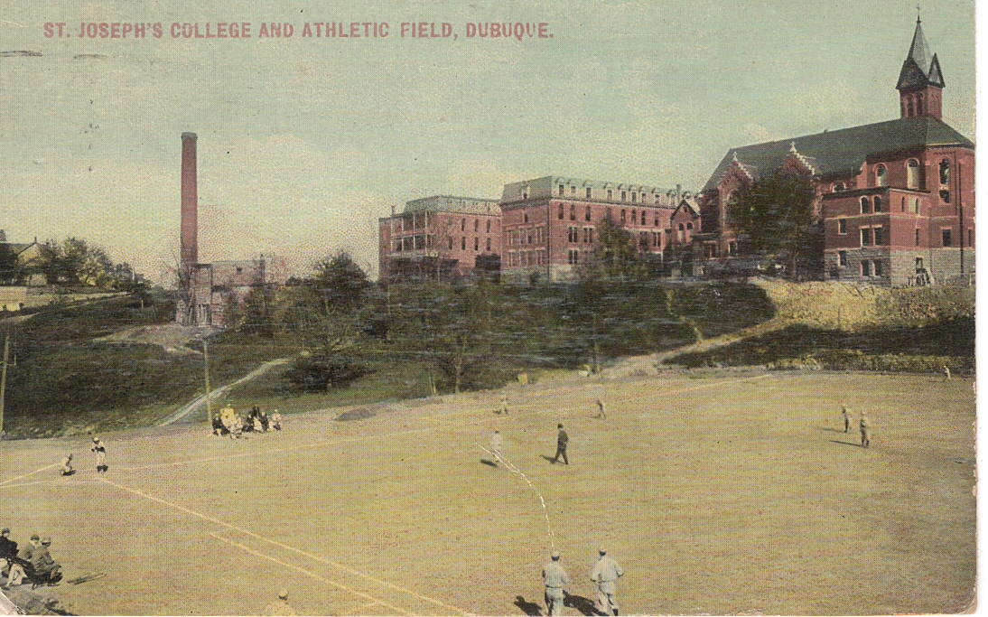 1915 St joseph\'s college and athletic field baseball game postcard Dubuque Iowa