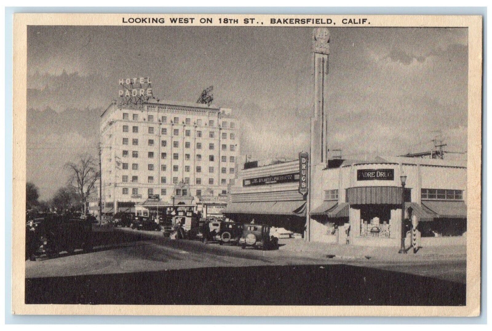 c1940 Looking West 18th Exterior View Building Bakersfield California Postcard