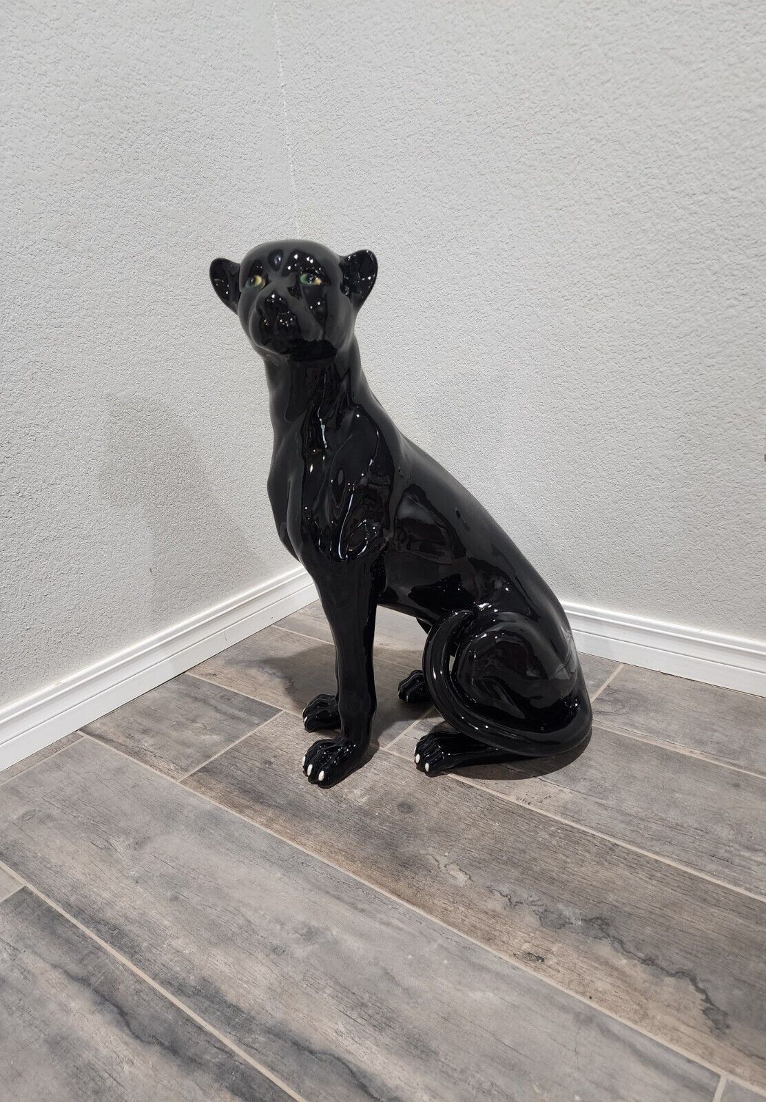 2 Italian Black Panther Figure Ceramic Sculpture