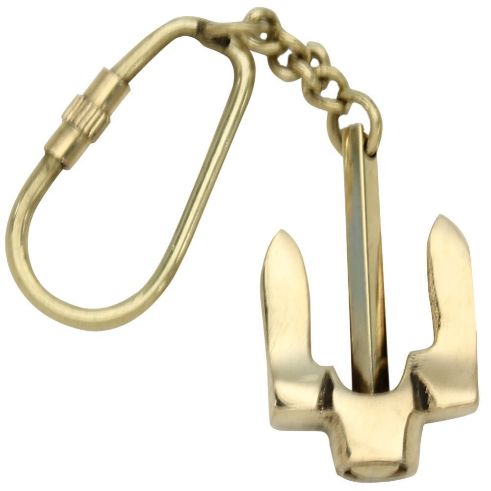 US Navy Stockless Anchor Brass Keychain - Nautical Mariner Collectible Souvenir