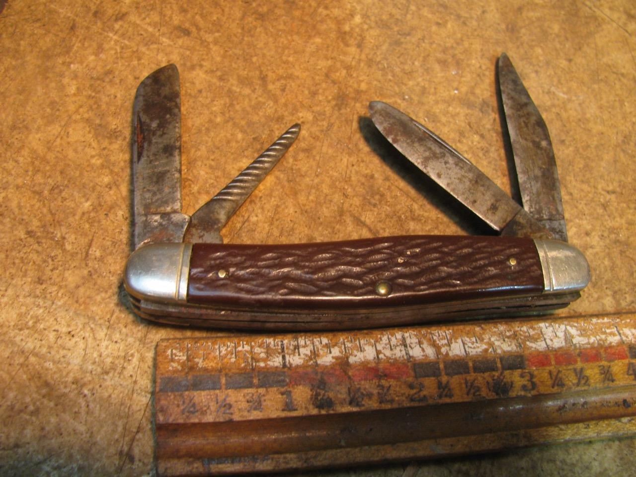 Vintage Powr Kraft 4 Blade Folding Knife Stockman