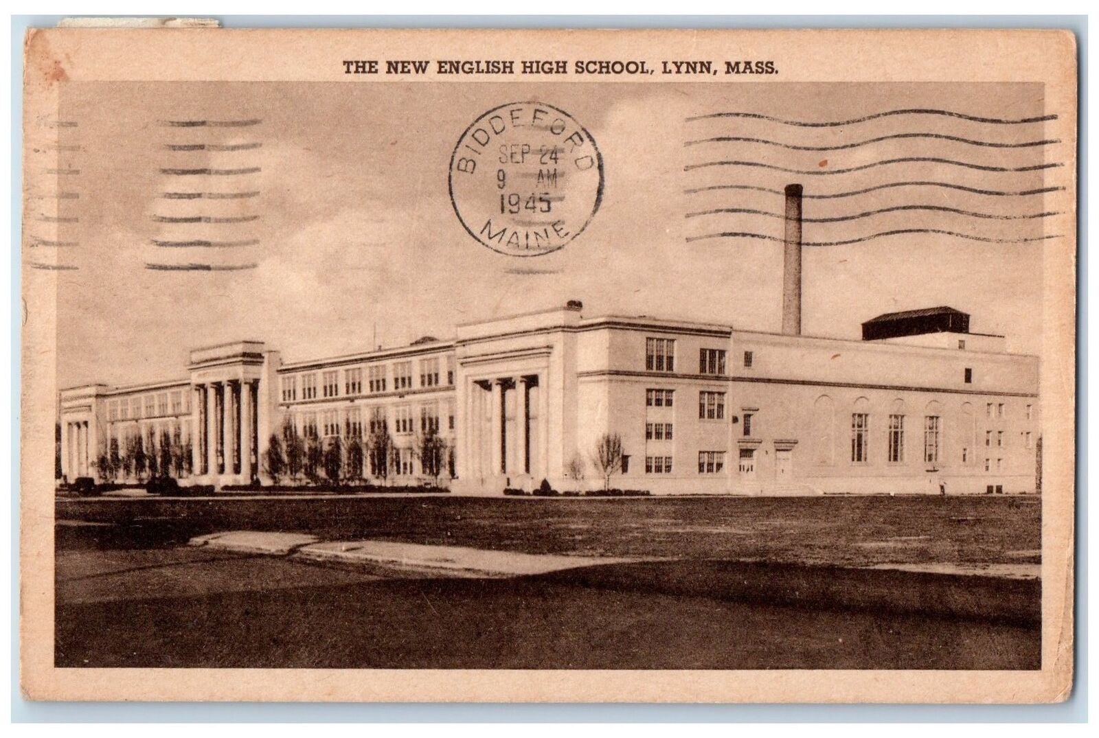 1945 The New English High School Building Campus Lynn Massachusetts MA Postcard