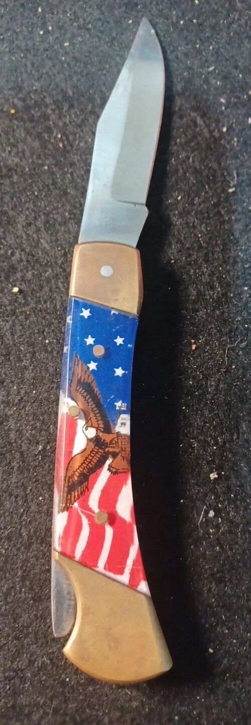 Vintage American Eagle Flag Stainless Steel Pocket Knife