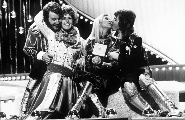 Abba celebrate their Eurovision Song Contest victory with Waterloo 1970s PHOTO
